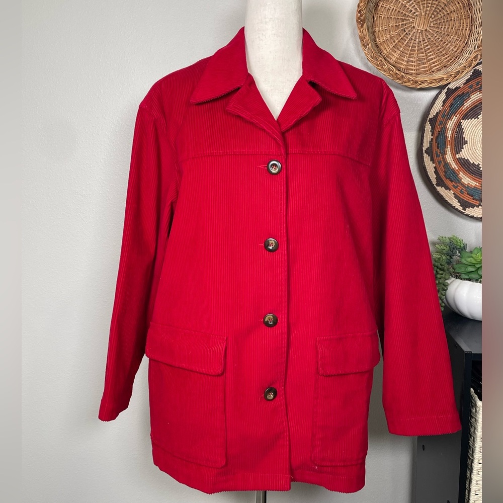 Vintage Liz Claiborne LizSport Red Corduroy Barn Jacket Large Pockets Size MP